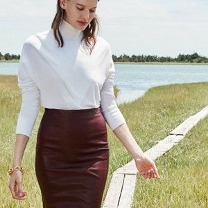 Theory Genuine Leather Skinny Pencil Skirt